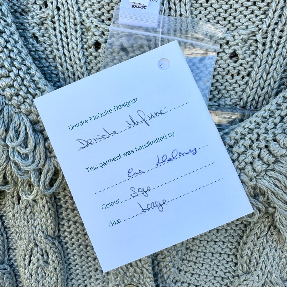NWT Deirdre McGuire Ireland Hand Knit Fringe Collar Cardigan Sweater Sz L Sage - Picture 4 of 8